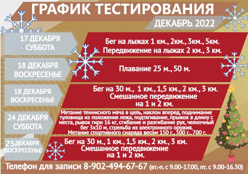 ГРАФИК ТЕСТИРОВАНИЯ ВФСК ГТО НА ДЕКАБРЬ 2022.